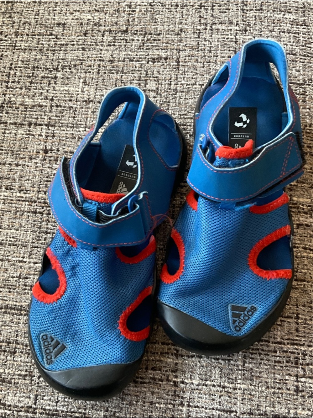 adidas Kids Captain Toey Blue Sandal Sneakers with Red Trim - Velcro Closure